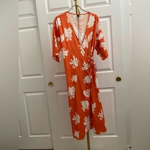 SHEIN Orange and White Floral Midi Dress